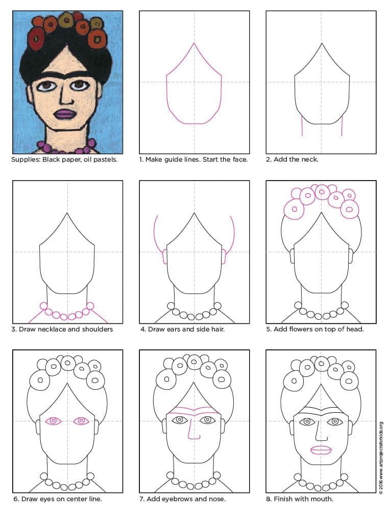 como dibujar frida kahlo