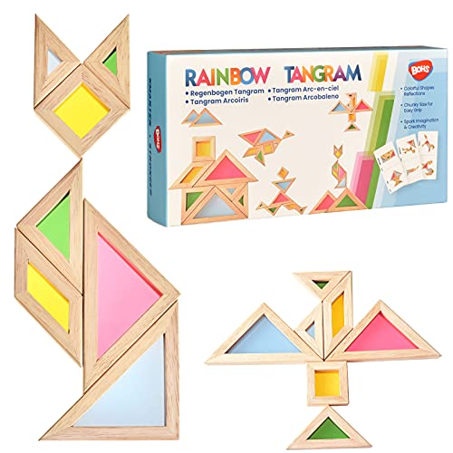 BOHS Rainbow Tangram con tarjetas de actividades, mesa de luz para niños |  Juguetes de ventana de jardín / 7 piezas