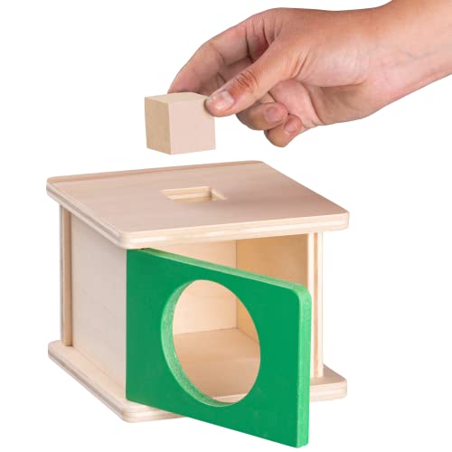 Malagaita - Caja de Almacenamiento con Puerta y Figura Cuadrada - Juguete de Madera Montessori - A partir de 6 meses o 1 año